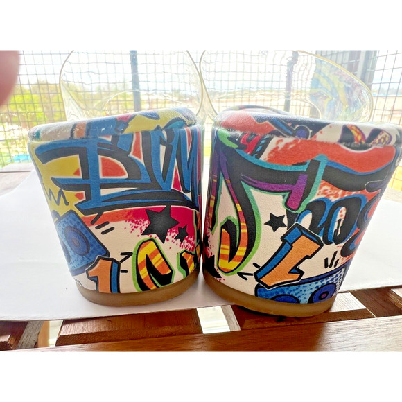 Colorful Street Art Graffiti Sandals Clear Straps ,Chunky Platform Heel Size 10 - Picture 3 of 10